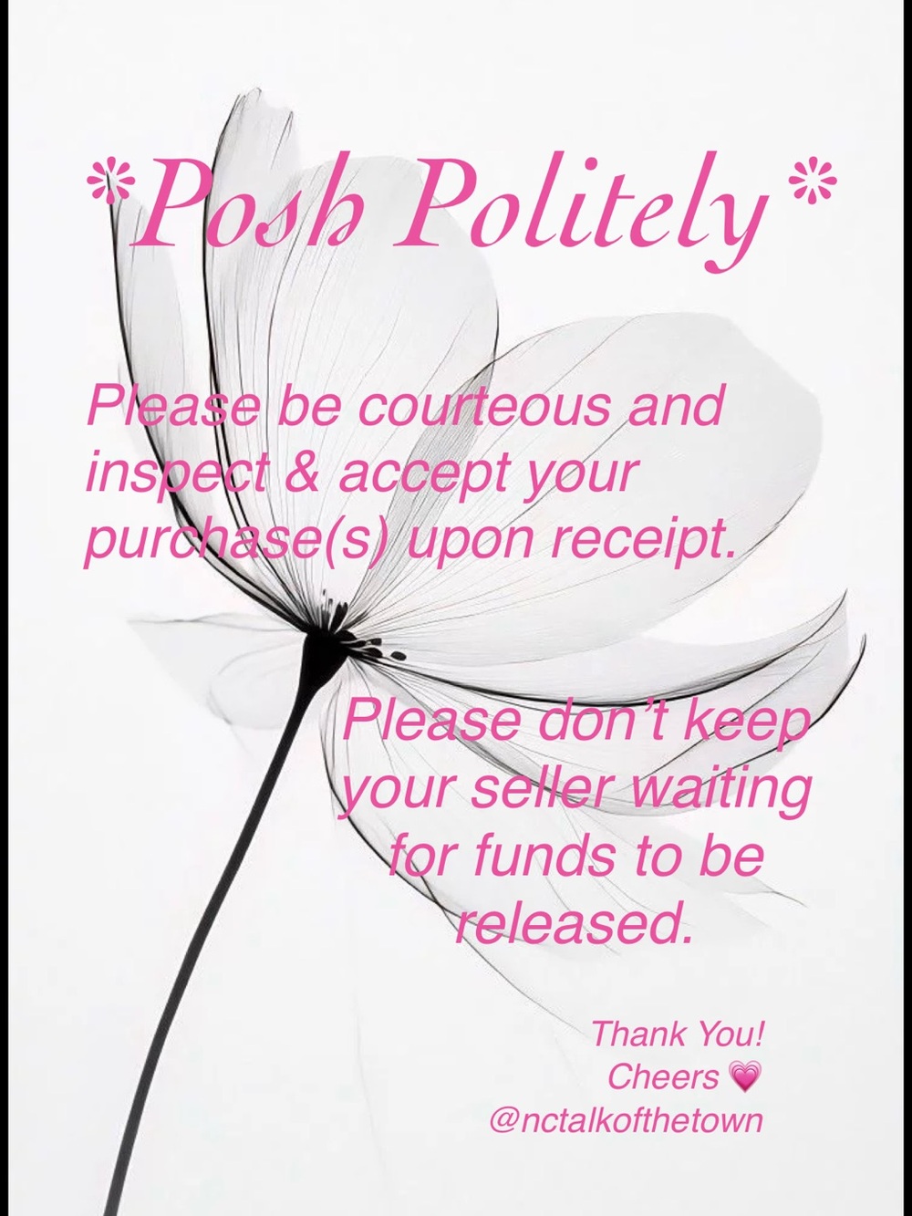 Please inspect/accept your item(s) upon receipt, it is req’d for seller payment.